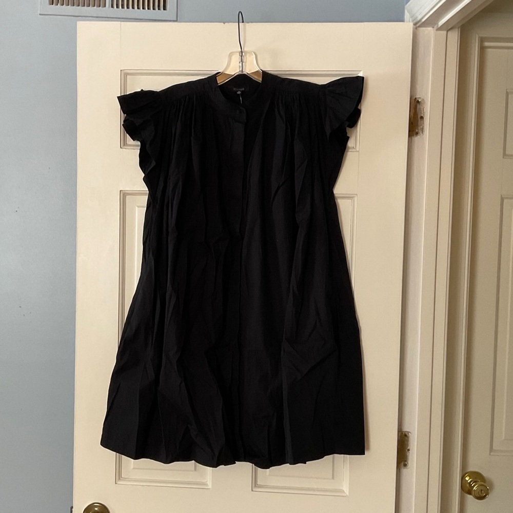 Madewell Flutter Sleeve Button-Front Mini Dress in Poplin Jet Black Size XS NWT - Picture 5 of 12